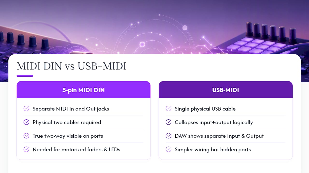 MIDI DIN and USB-MIDI connection comparison