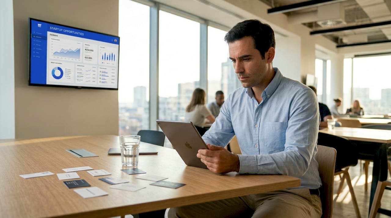 Crowdfunding investor using platform in coworking space
