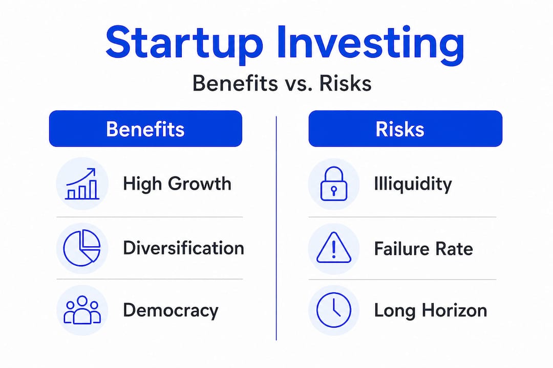 Infographic contrasting benefits and risks of startup investment