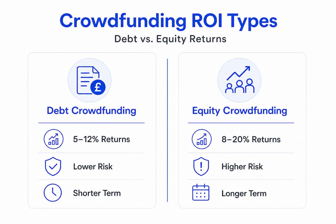 Infographic comparing debt and equity crowdfunding ROI