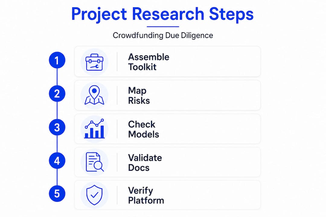 Infographic showing five steps for crowdfunding project research