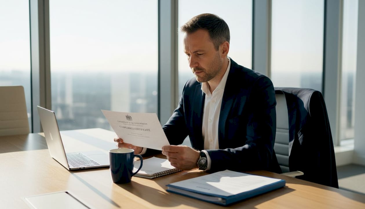 Man reviewing investment platform compliance documents