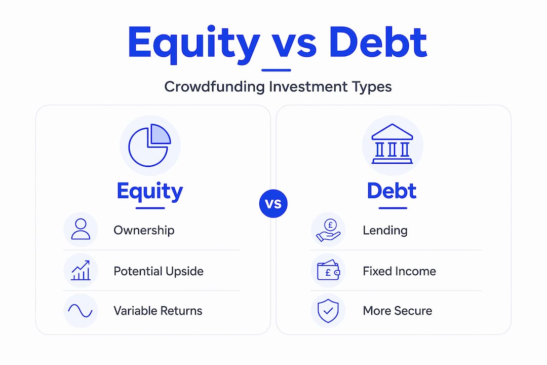 Infographic comparing equity and debt crowdfunding