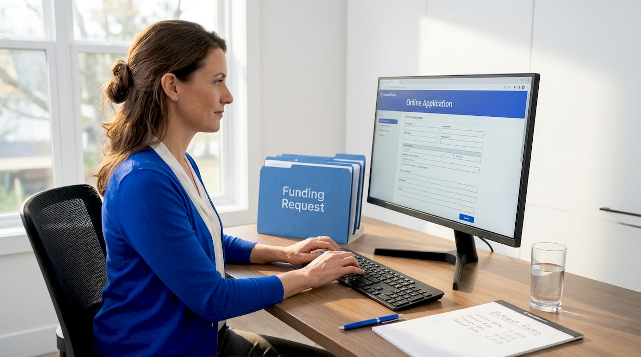 Woman completes small business loan application online