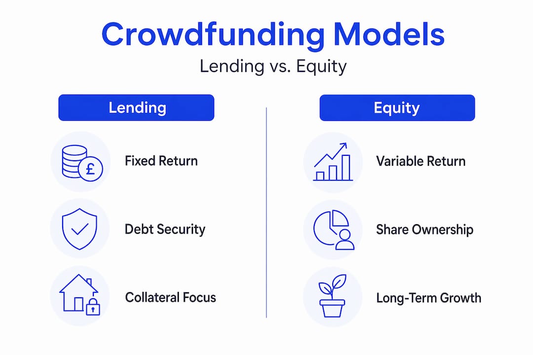 Infographic comparing crowdfunding lending and equity models
