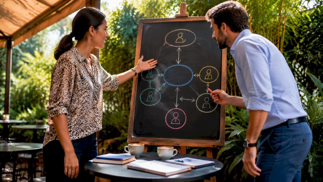 Two professionals discussing crowdfunding actor roles