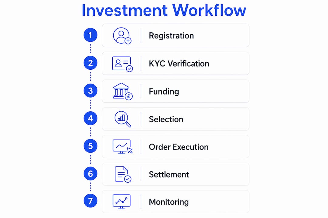 Infographic illustrating investment workflow steps