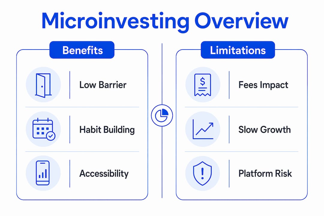 Infographic comparing microinvesting benefits and limitations