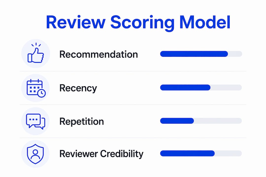 Infographic illustrating review scoring factors