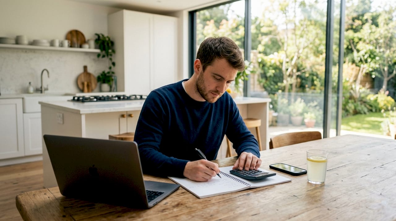 Young man calculating financial risk capacity
