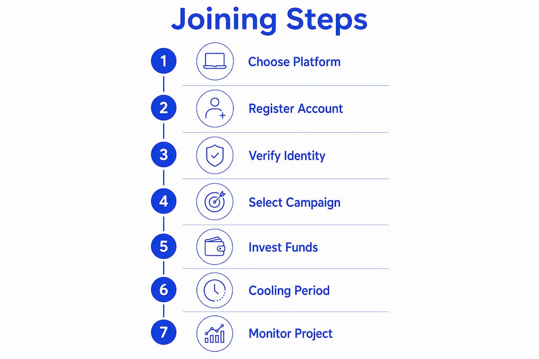 Infographic showing 7-step crowdfunding joining process