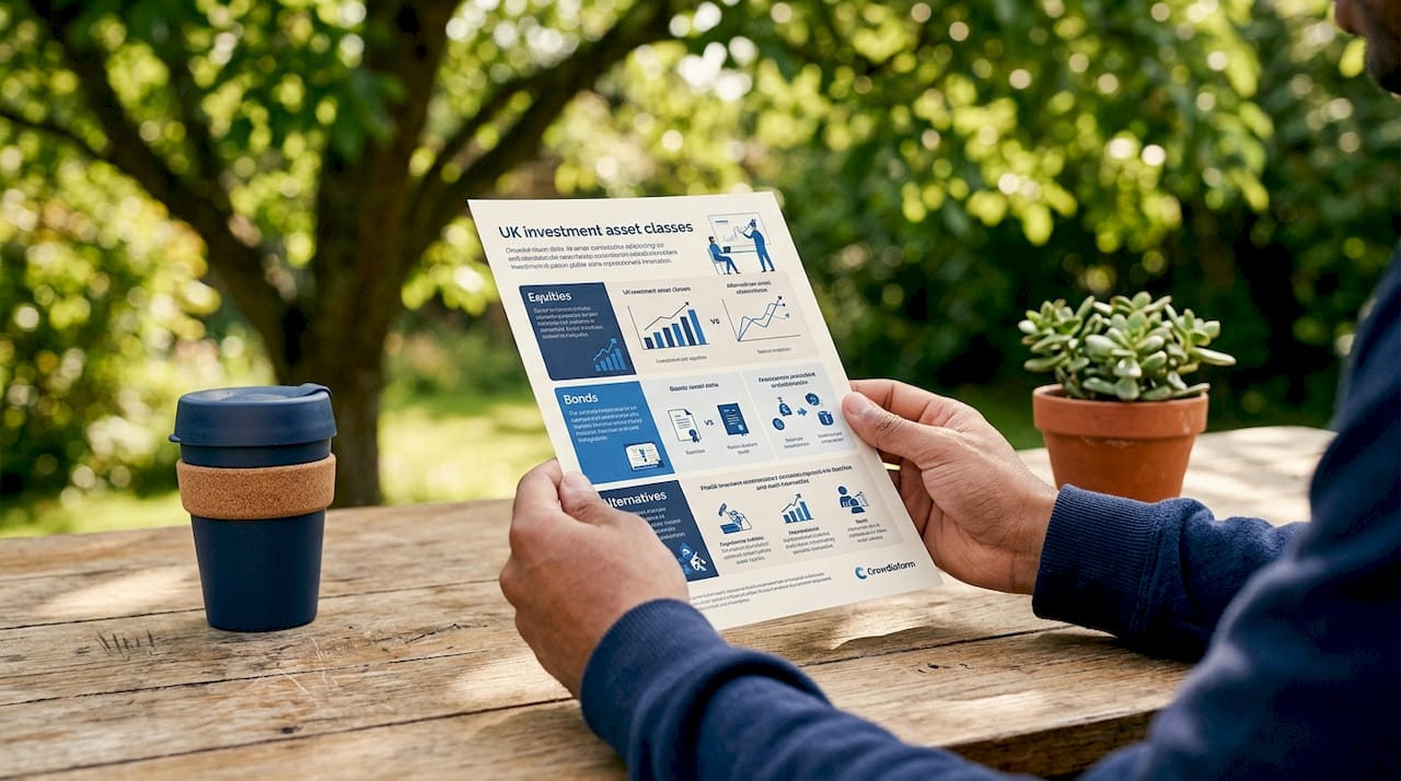 Hands pointing at investment asset classes infographic