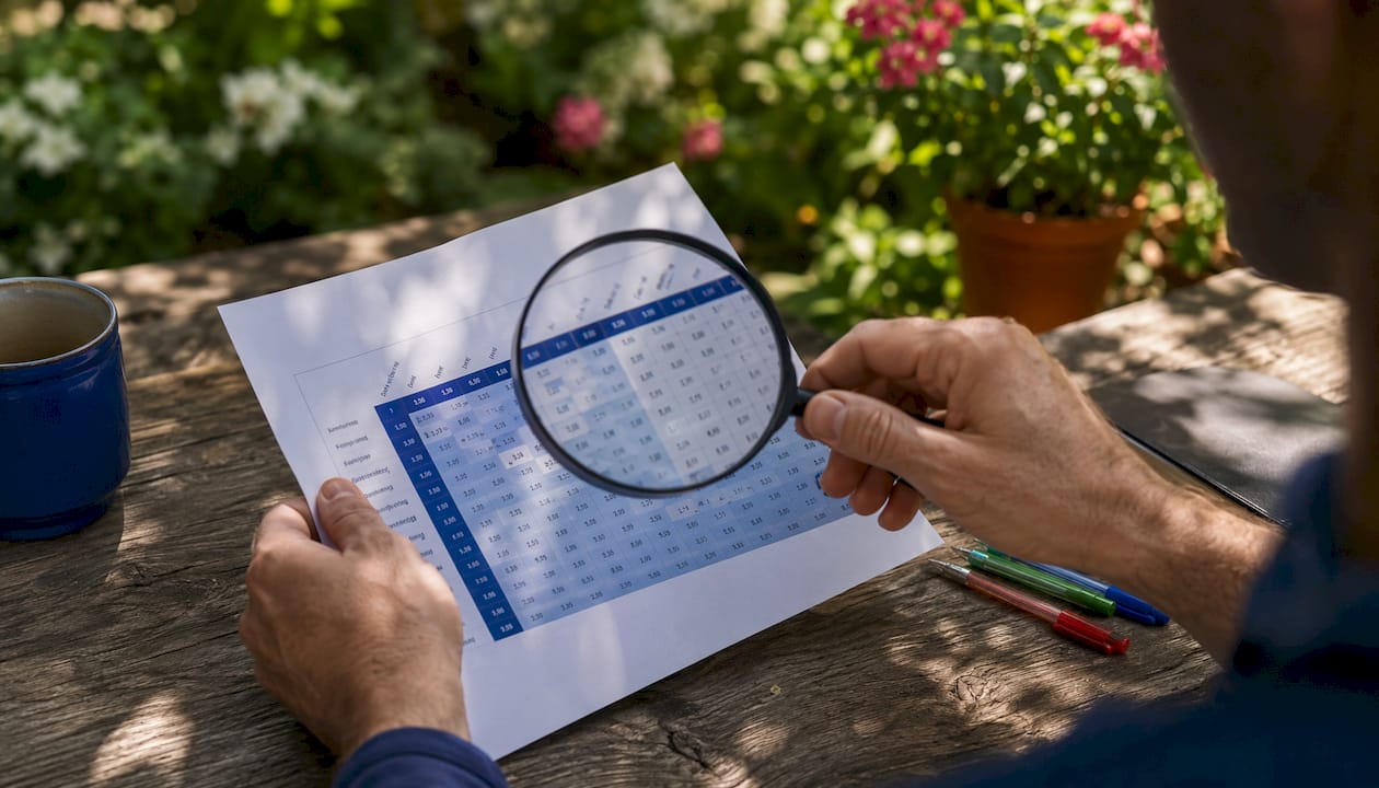 Hands analyzing investment correlation matrix