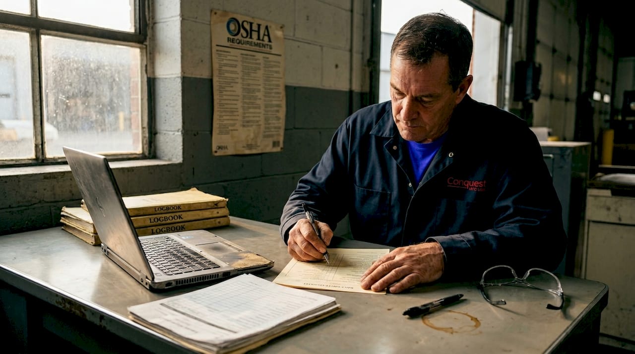Operator completing daily equipment checklist