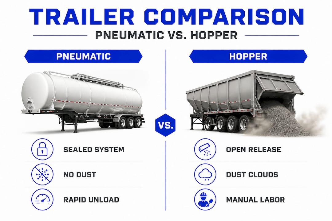 Infographic comparing pneumatic and hopper trailers