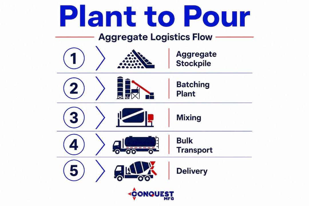 Infographic showing aggregate logistics from plant to delivery