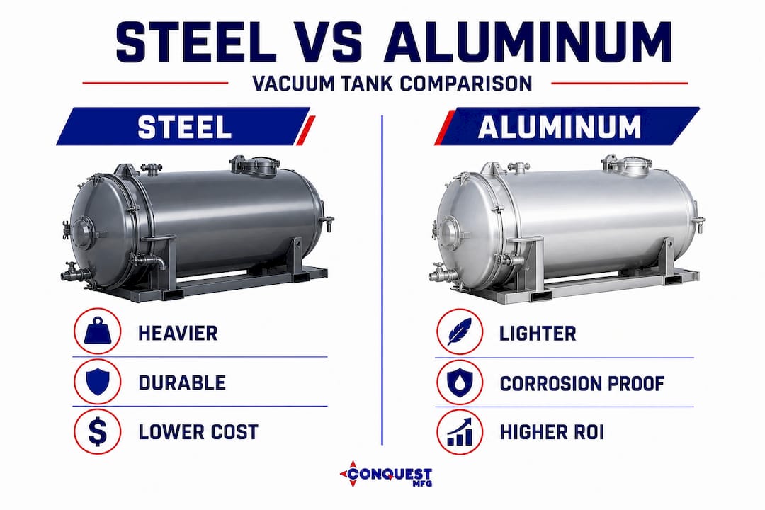 Infographic comparing steel and aluminum vacuum tanks