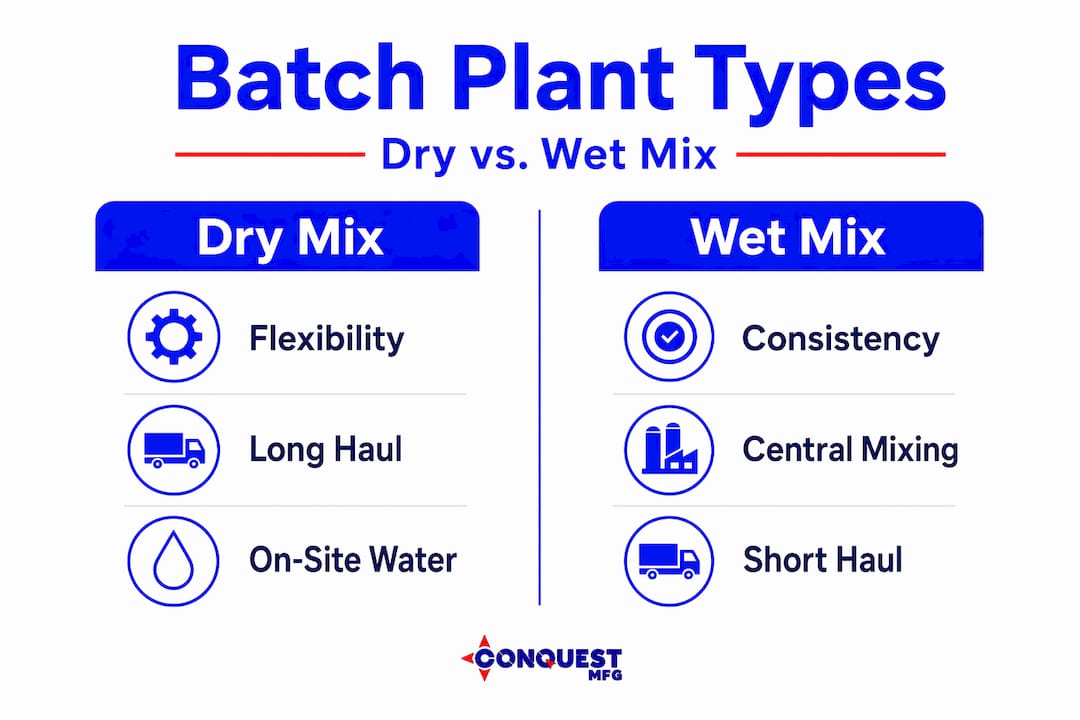 Infographic comparing dry and wet batch plants