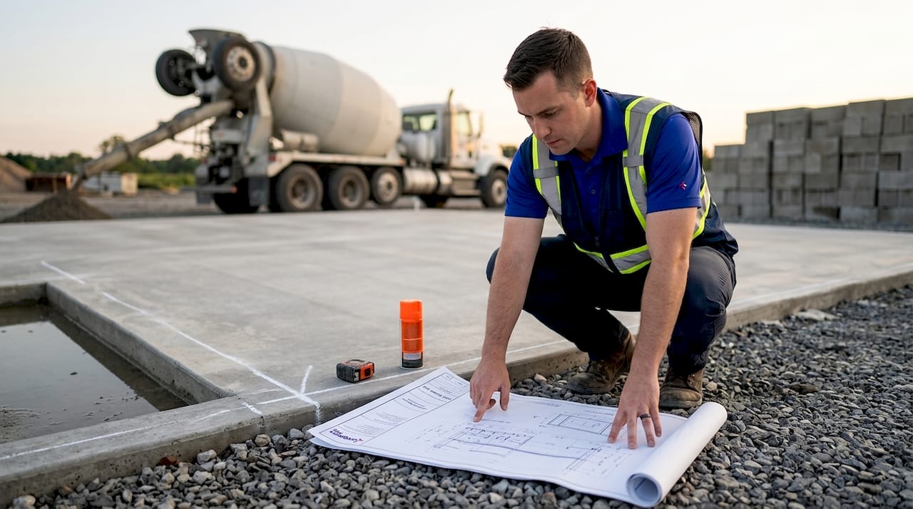 Engineer inspects foundation at plant site
