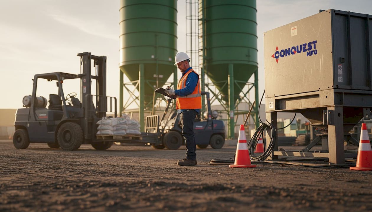 Supervisor overseeing concrete plant installation site