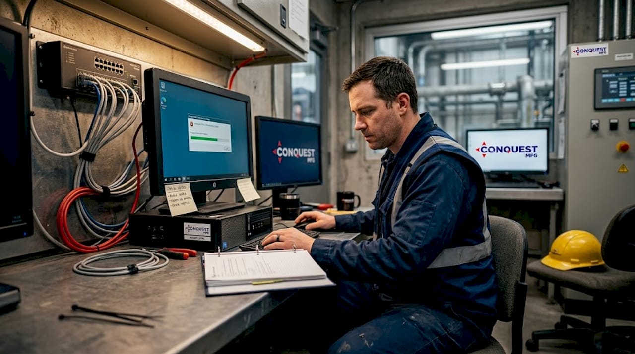 Technician performing SCADA security maintenance