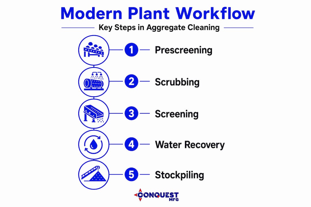 Infographic showing main workflow of aggregate washing plant
