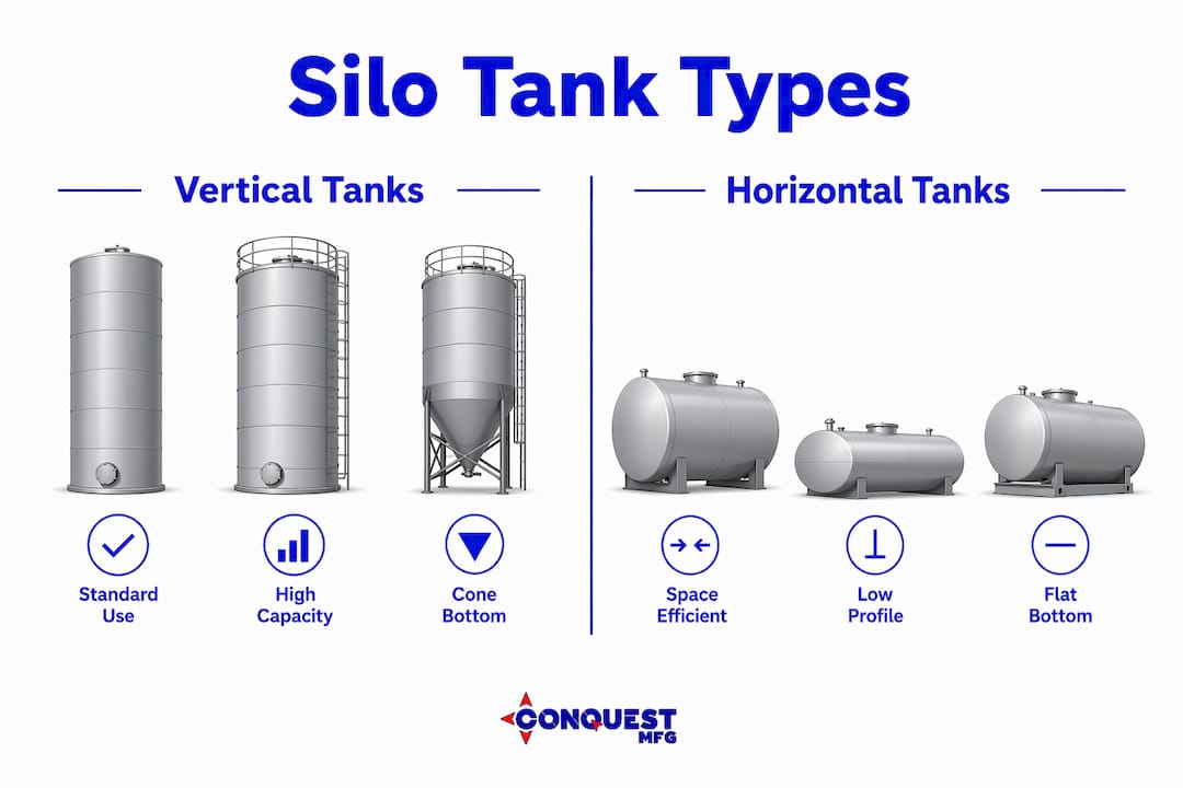 Infographic comparing vertical and horizontal silo tanks