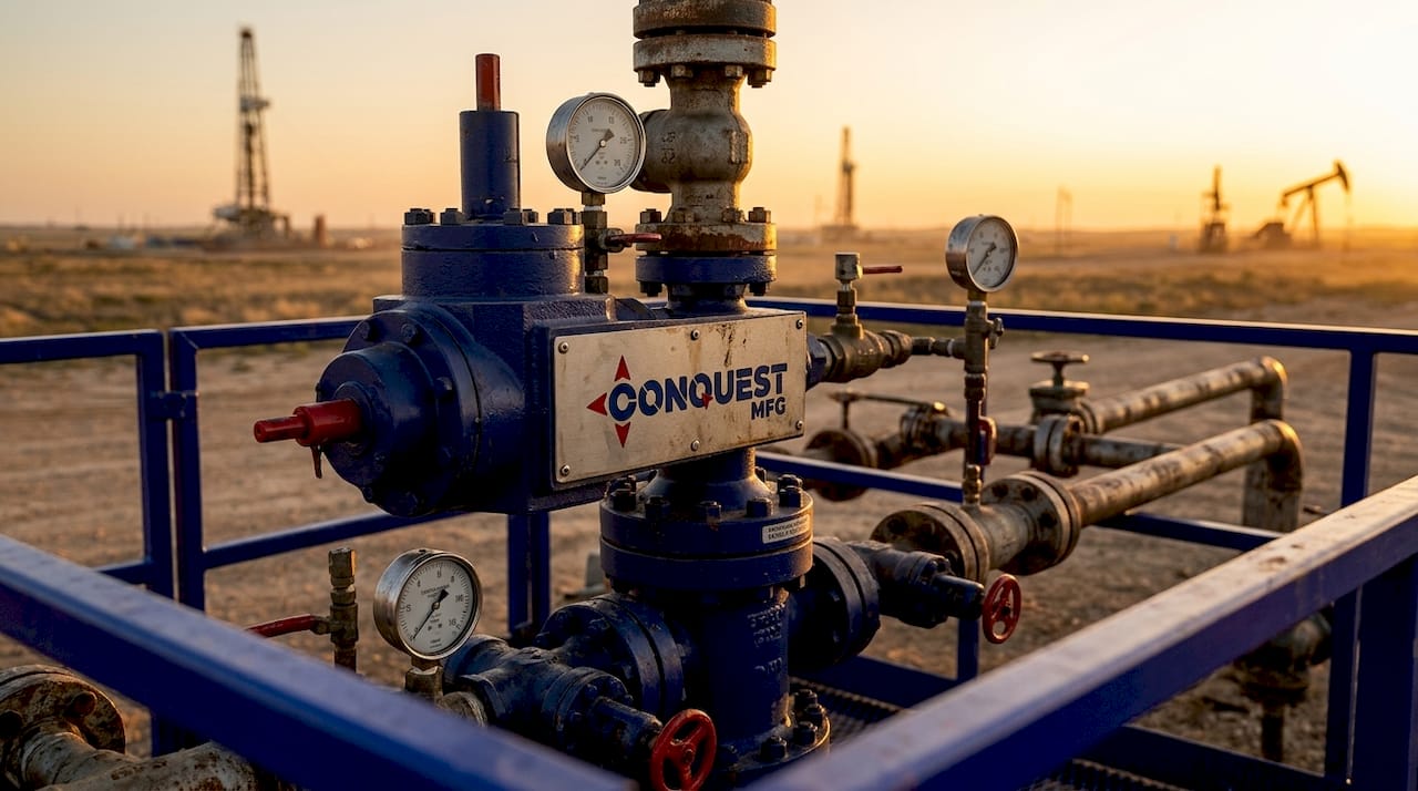 Wellhead and surface oilfield equipment outdoors