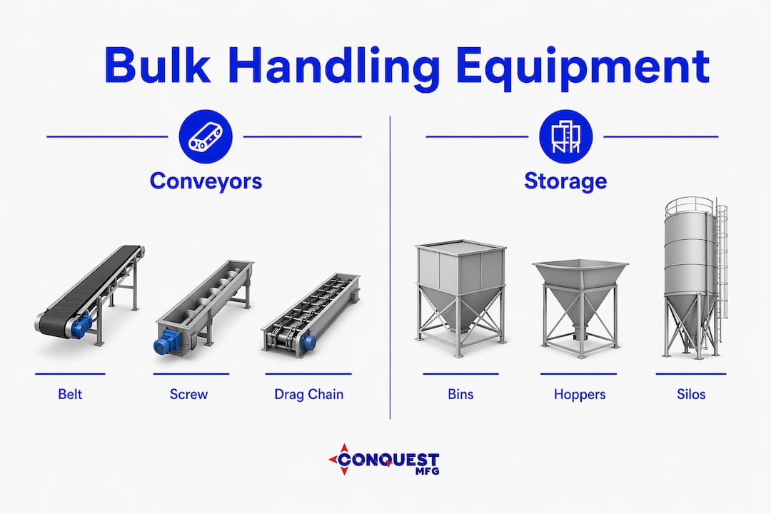 Infographic displaying categories of bulk handling equipment