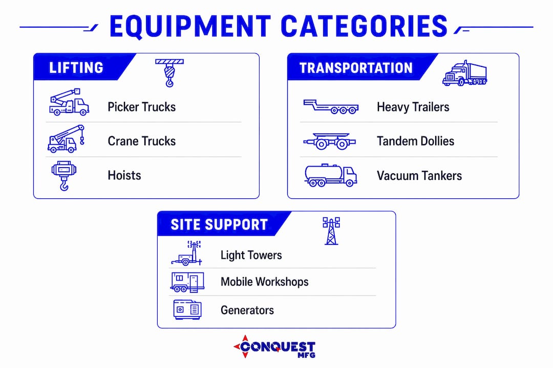 Infographic showing oilfield equipment categories