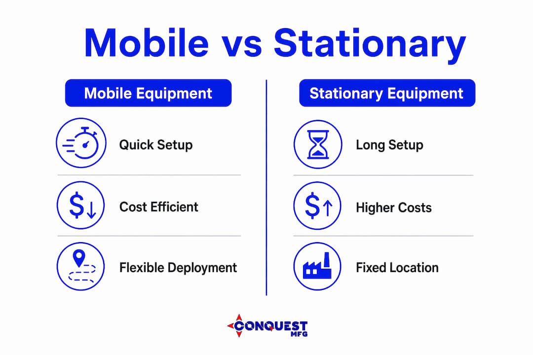 Infographic comparing mobile and stationary equipment features