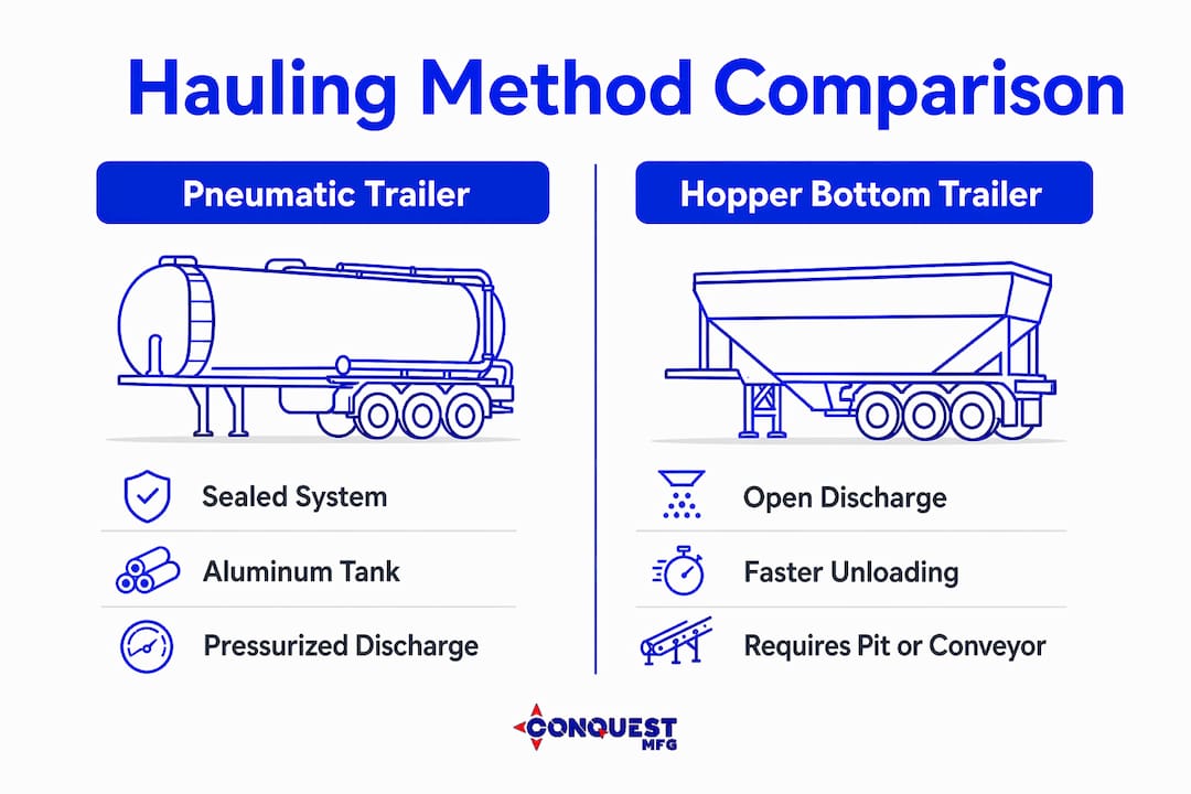 Infographic comparing pneumatic and hopper bottom trailers
