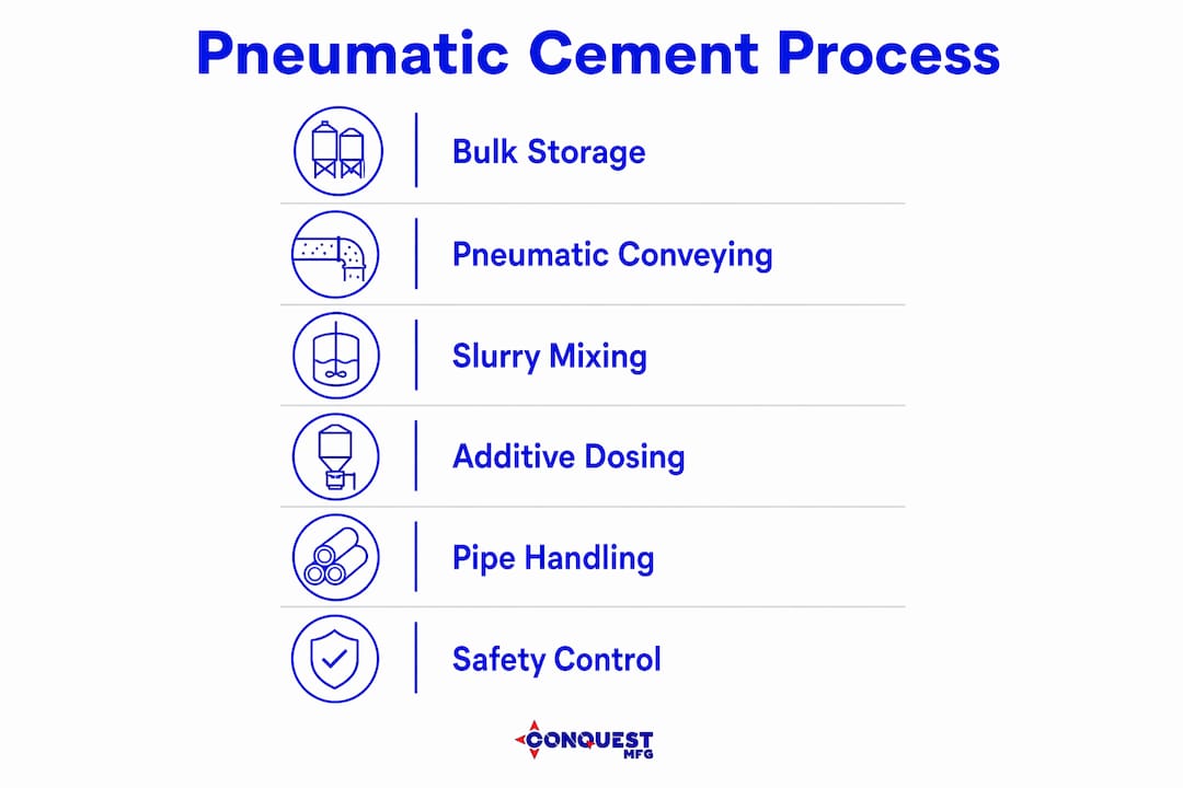 Infographic showing pneumatic cement handling process in vertical flow