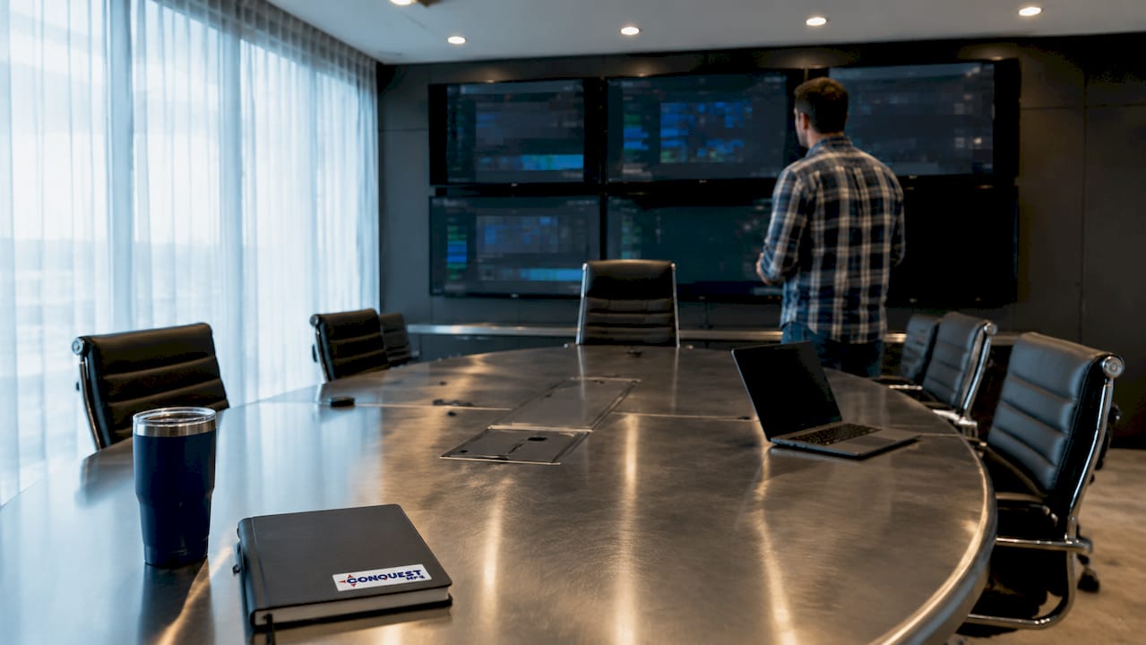 Overhead hands typing on multi-screen workstation