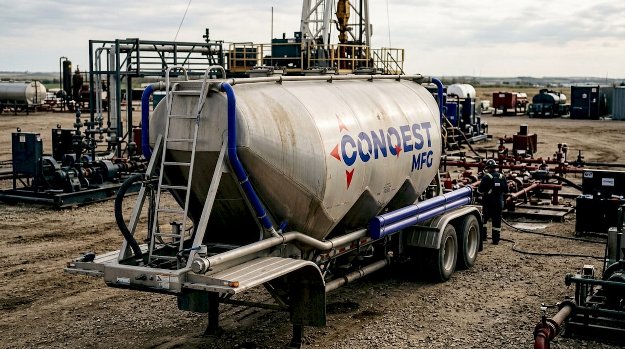 Close-up of pneumatic trailer with branded cement handling