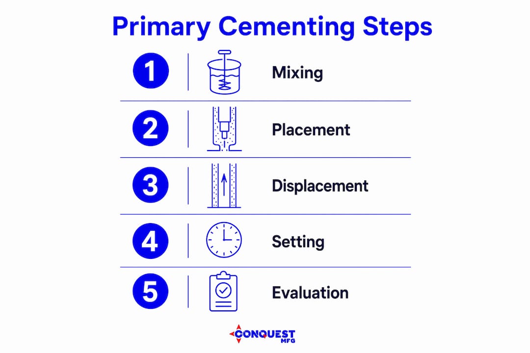 Infographic detailing primary cementing process steps