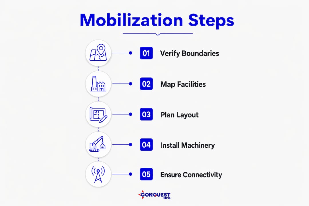 Infographic showing construction plant mobilization steps