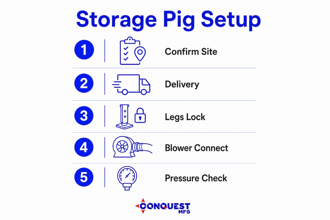 Infographic showing bulk storage pig setup steps