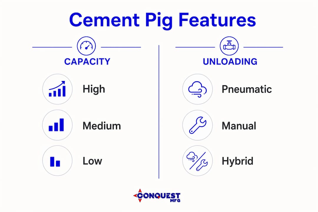 Infographic comparing features of cement pig trailers