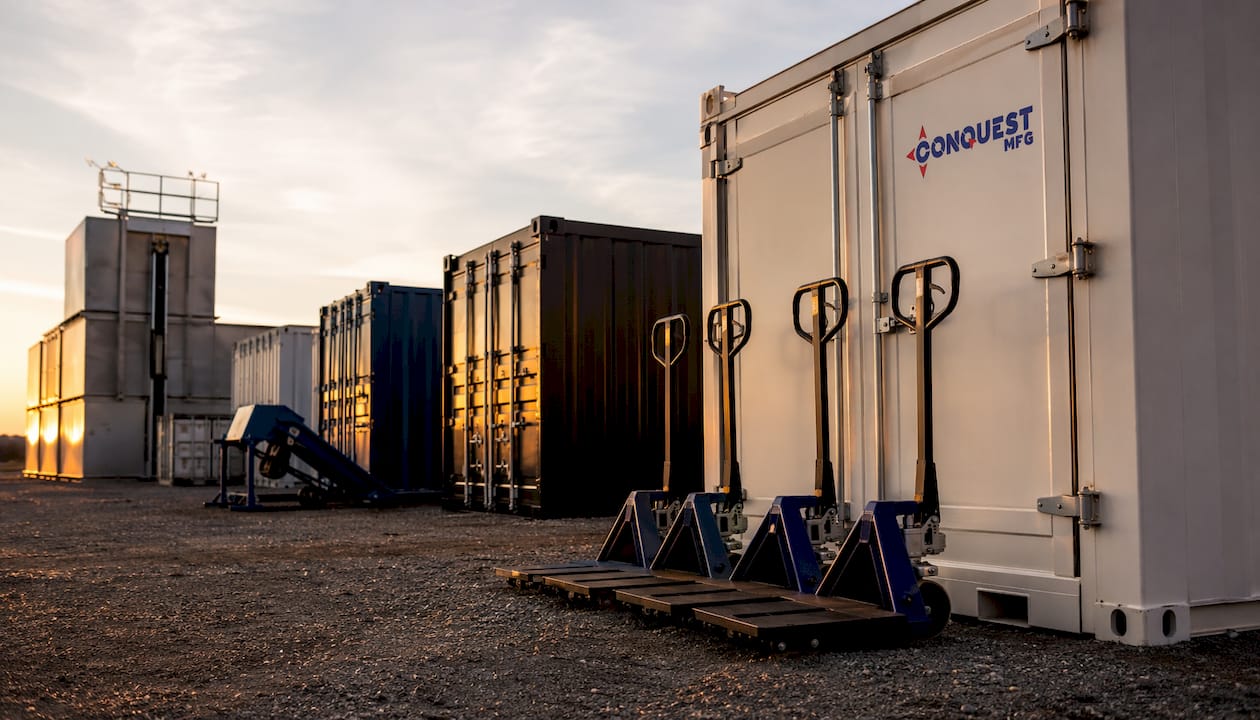 Warehouse storage racks and handling equipment with brand logo