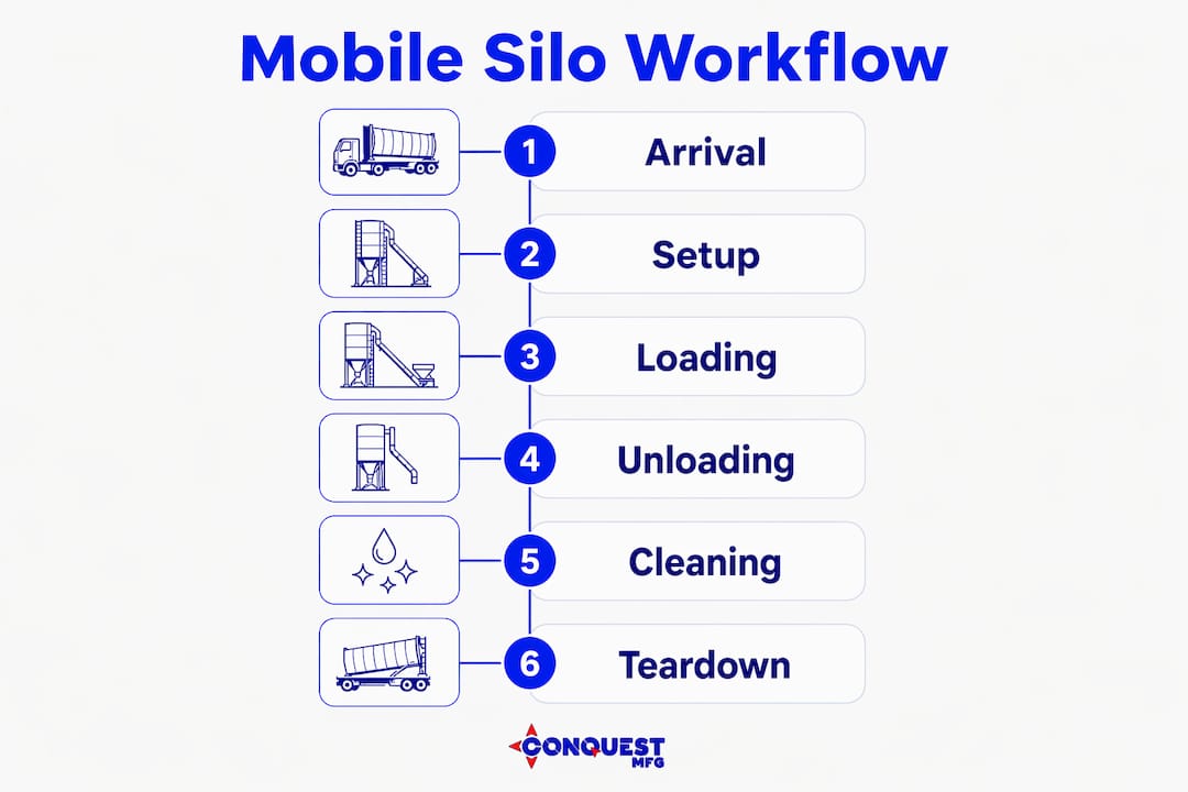 Infographic showing mobile silo trailer workflow steps