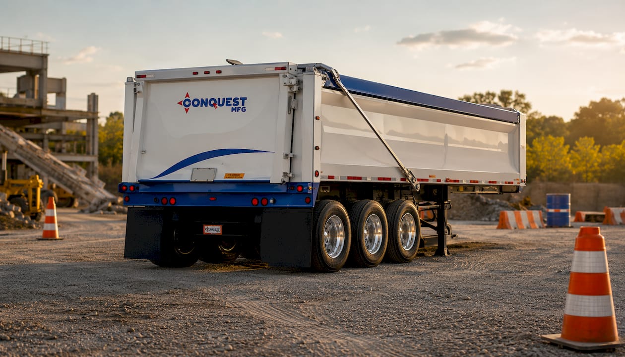 Empty end-dump trailer in safe loading zone