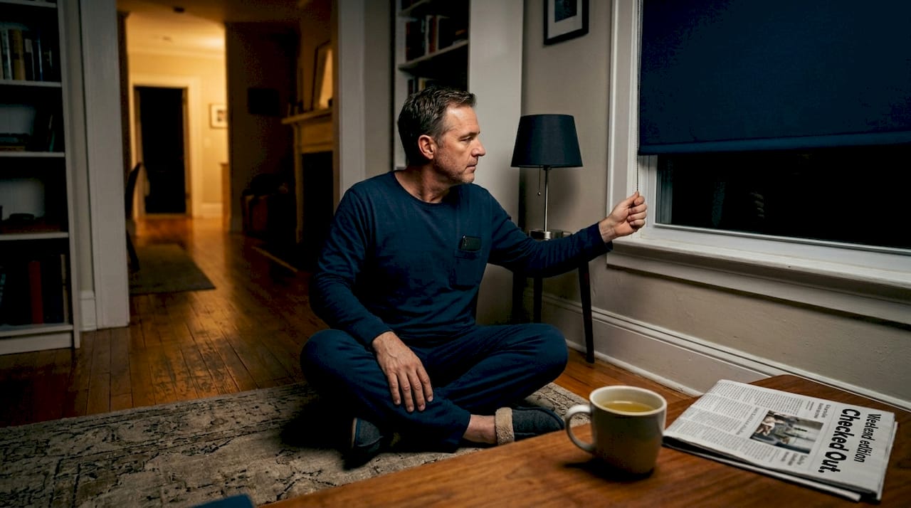 Man preparing living room for restful evening
