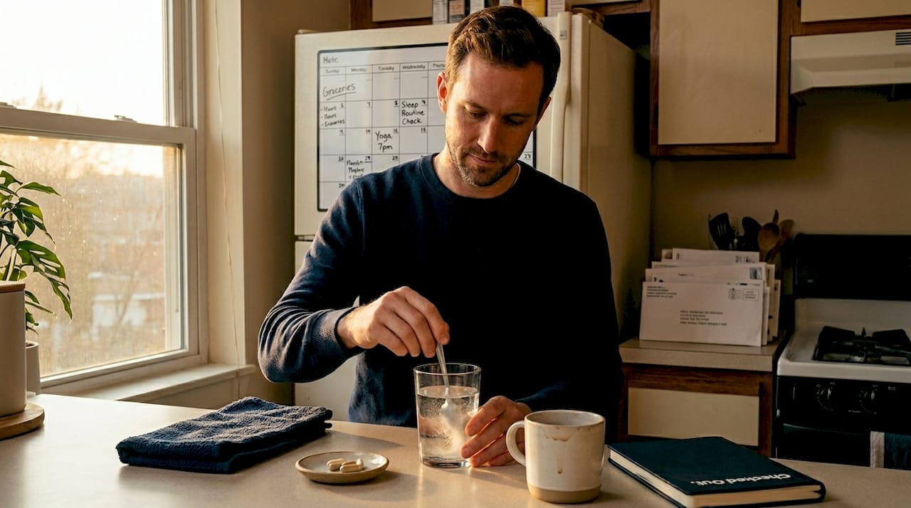 Man mixing magnesium for sleep