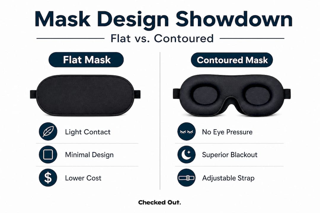 Infographic comparing flat and contoured sleep masks