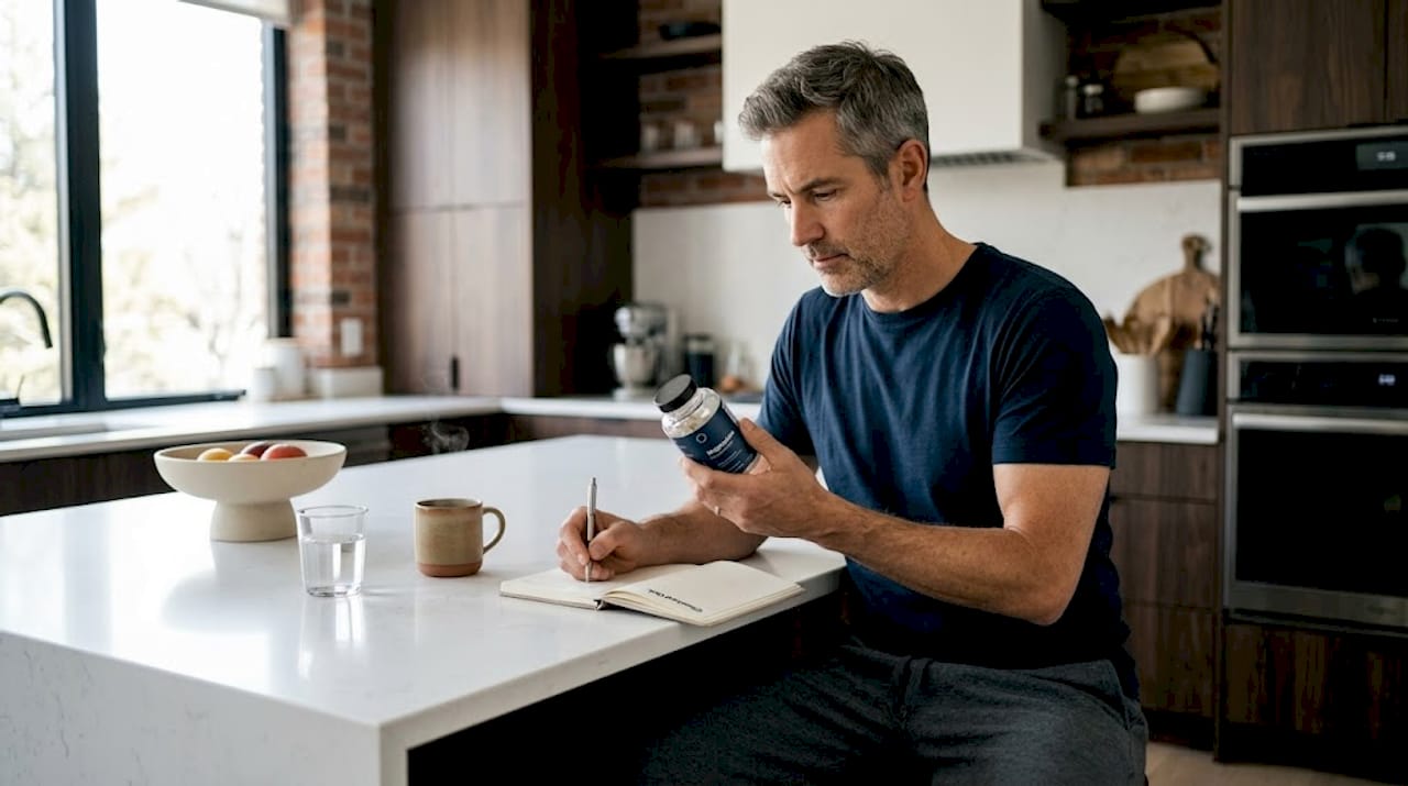 Man examining magnesium supplement bottle