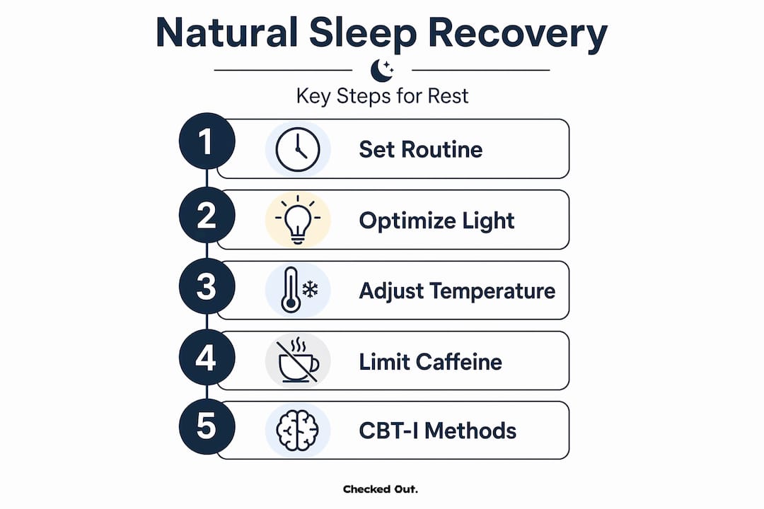 Infographic outlining five-step sleep recovery process