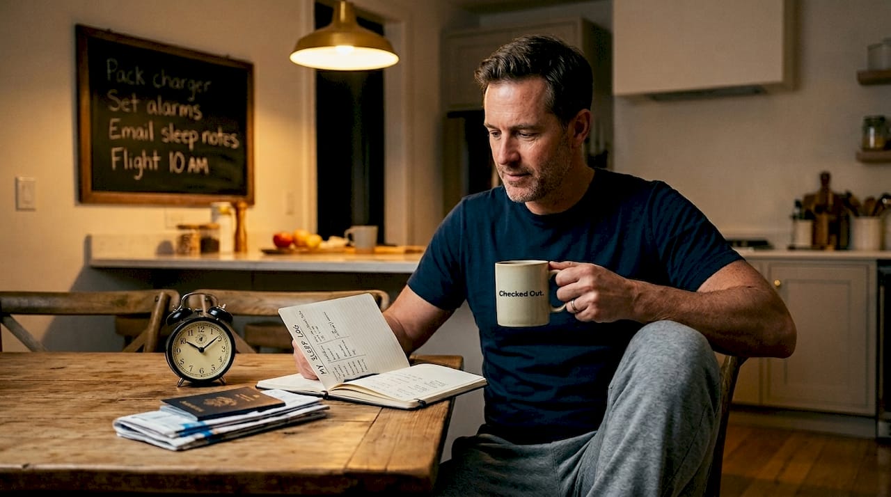 Man preparing sleep log before trip