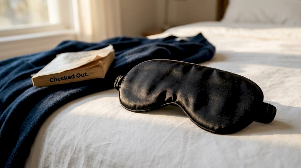Mulberry silk sleep mask on bed