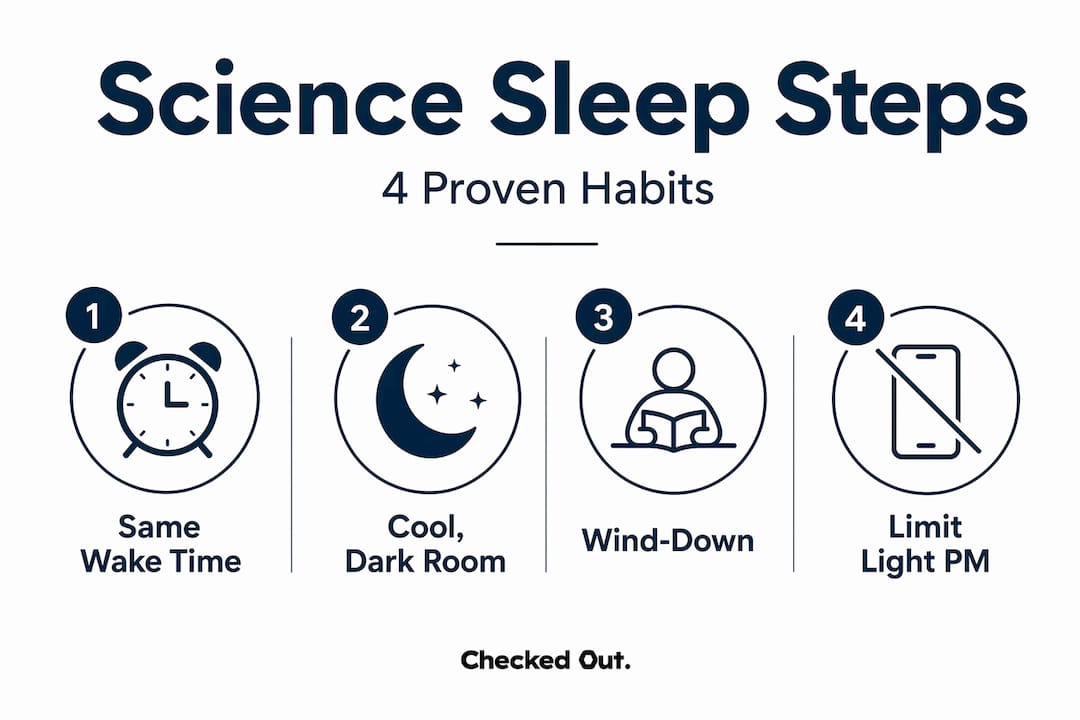 Infographic showing step-by-step science sleep strategy